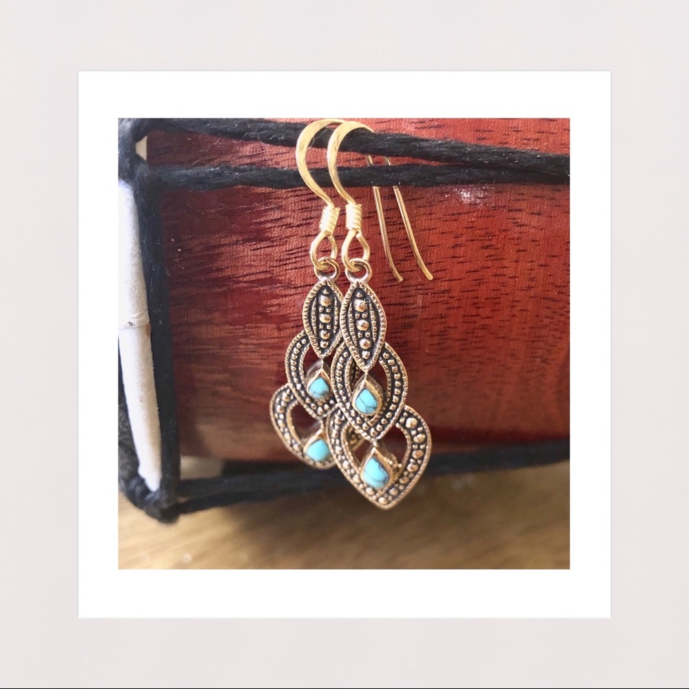 Antique Style Howlite & Bronze Drop Earrings
